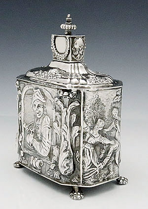 Netherlands antique silver tea caddy repousse Cornelius Rietveld